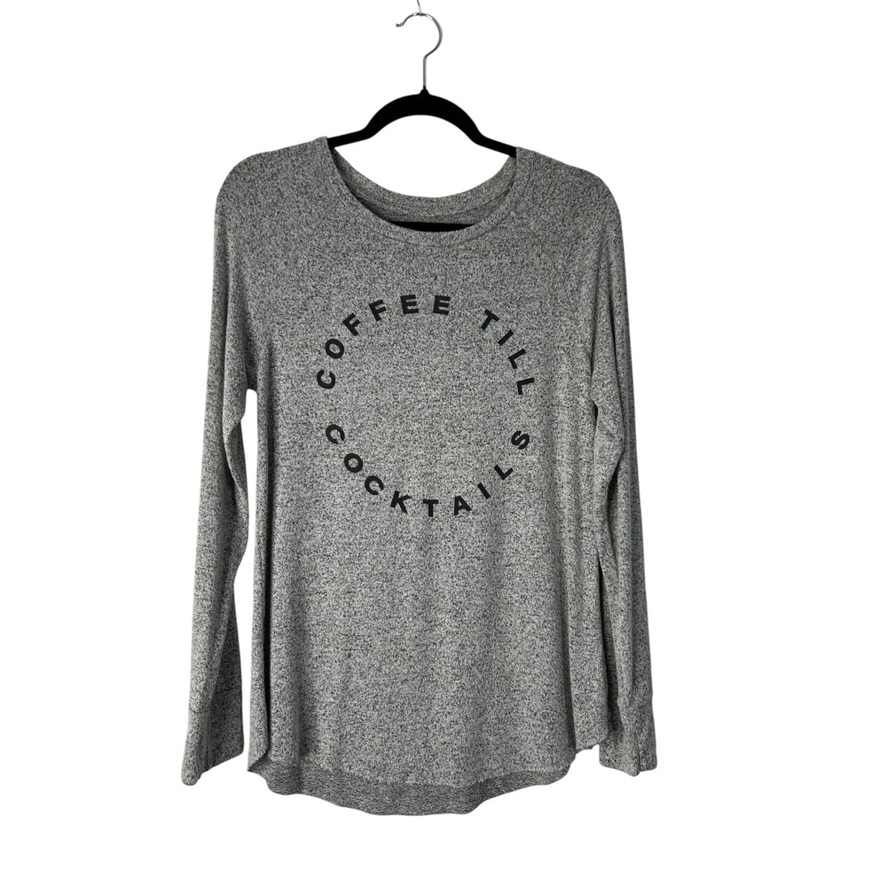 Grayson Threads Top Size M Grey Coffee Till Cocktails Graphic Long Sleeve Tee